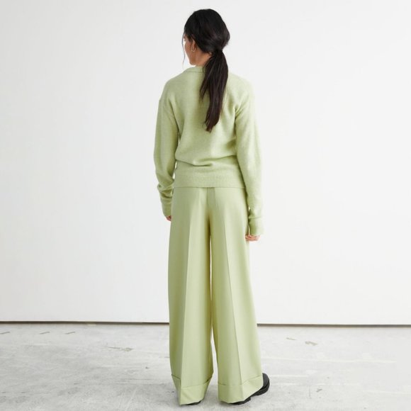 NWT & Other Stories Womens Wide Press Crease Wool Trousers in Pistachio - Picture 3 of 5